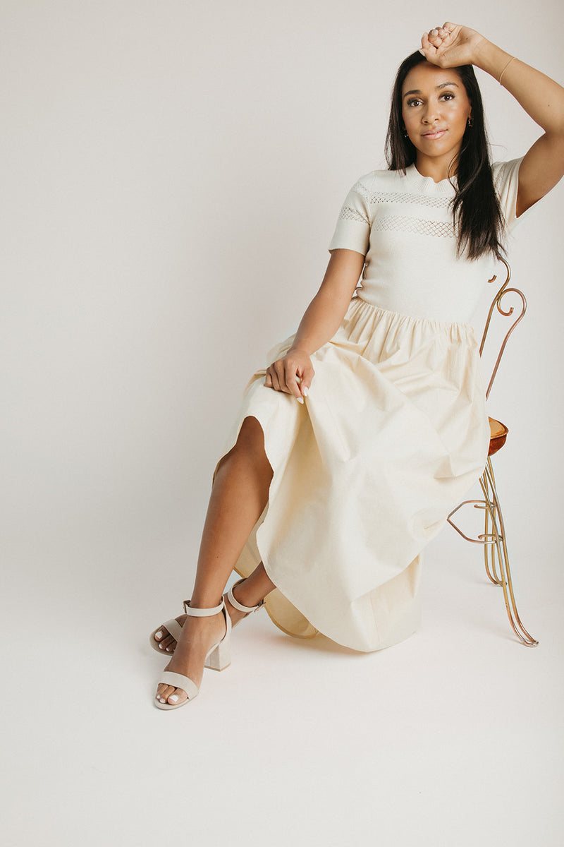 The Bramwell Knit Bodice Midi Dress in Cream