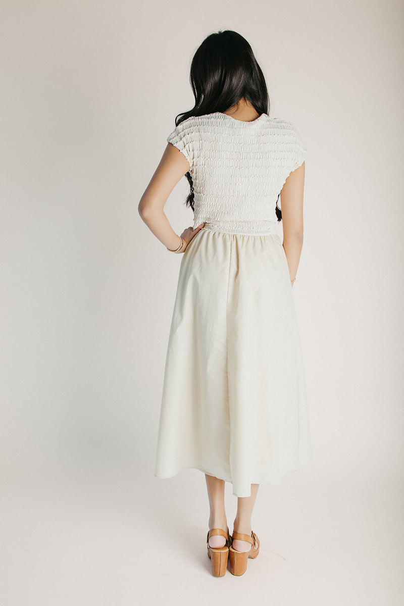 The Kewely Shirred Detail Midi Dress in Natural