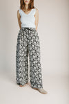 The Giffin Floral Jacquard Wide Leg Pant in Black + Grey
