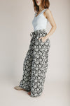The Giffin Floral Jacquard Wide Leg Pant in Black + Grey