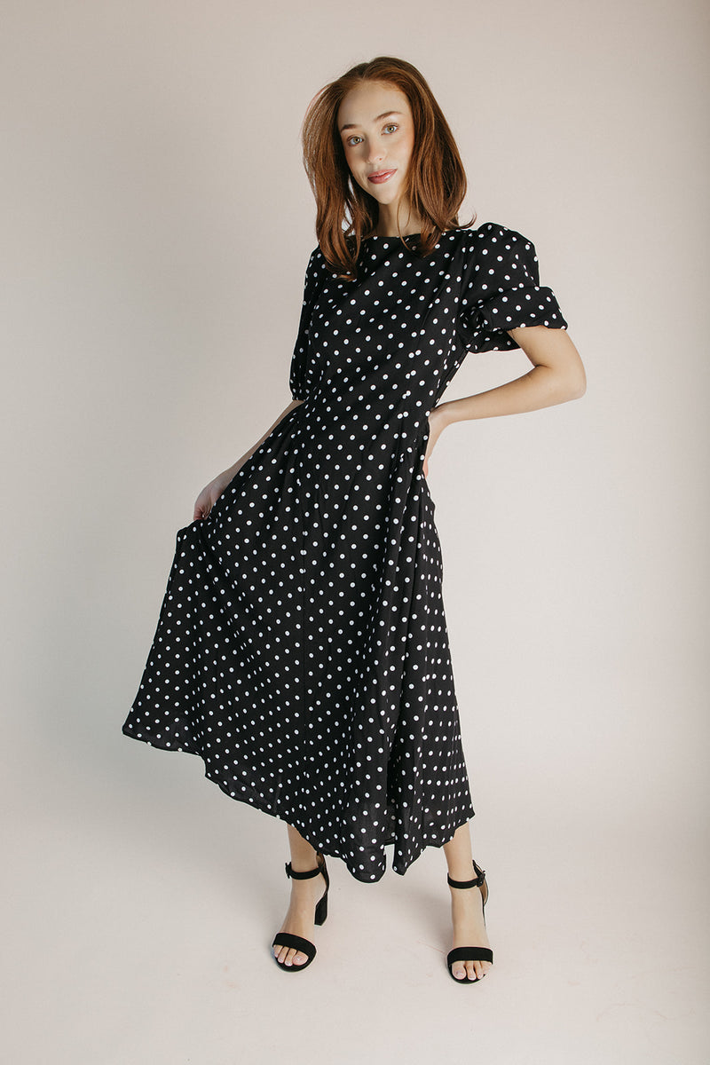 The Kirwan Polka Dot Midi Dress in Black + White