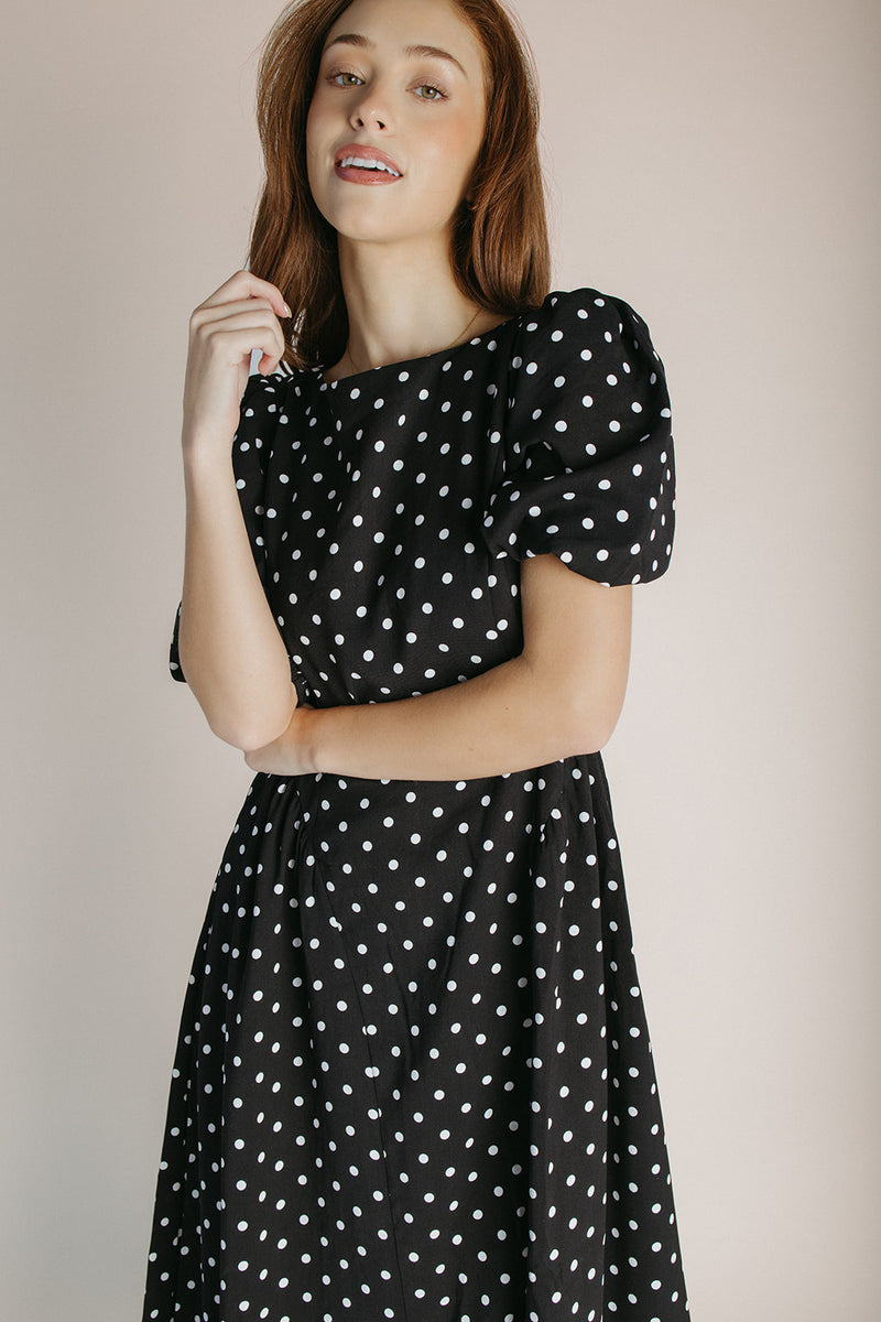 The Kirwan Polka Dot Midi Dress in Black + White