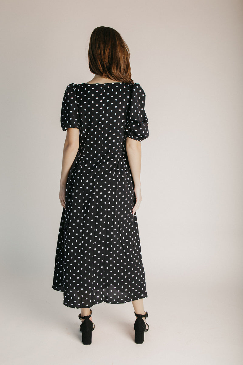 The Kirwan Polka Dot Midi Dress in Black + White