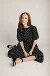 The Kirwan Polka Dot Midi Dress in Black + White