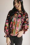 The Carter Mixed Print Blouse in Black Floral Multi