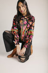 The Carter Mixed Print Blouse in Black Floral Multi