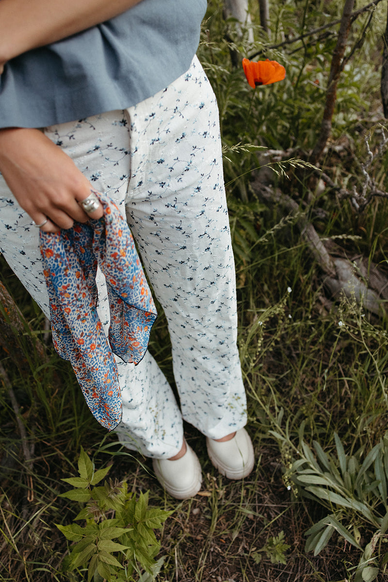 The Goucher Embroidered Pant in Ivory Floral