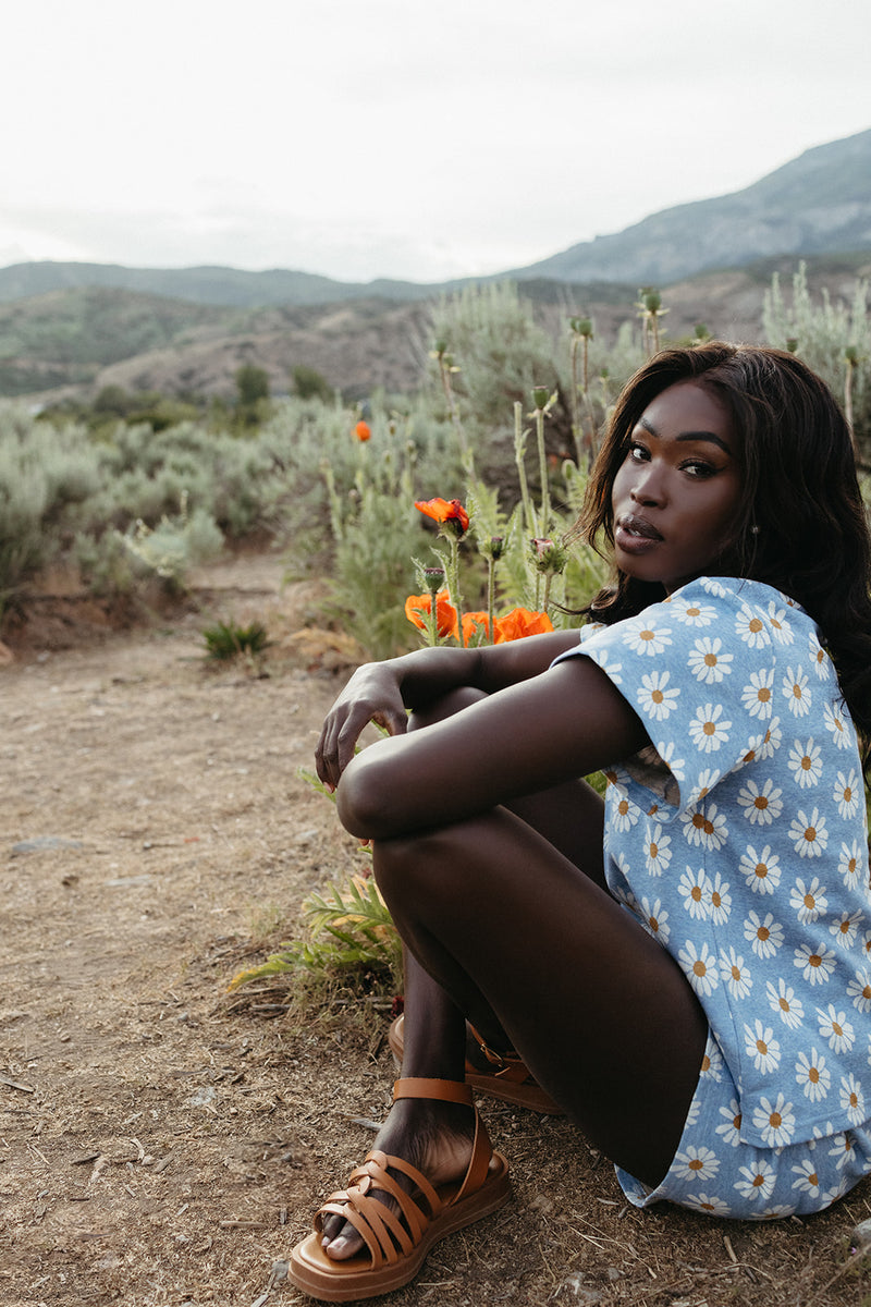 The Lance Sunflower Print Blouse in Blue