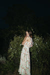 The Lorilee Ruffle Detail Midi Dress in Sage + Pink Floral