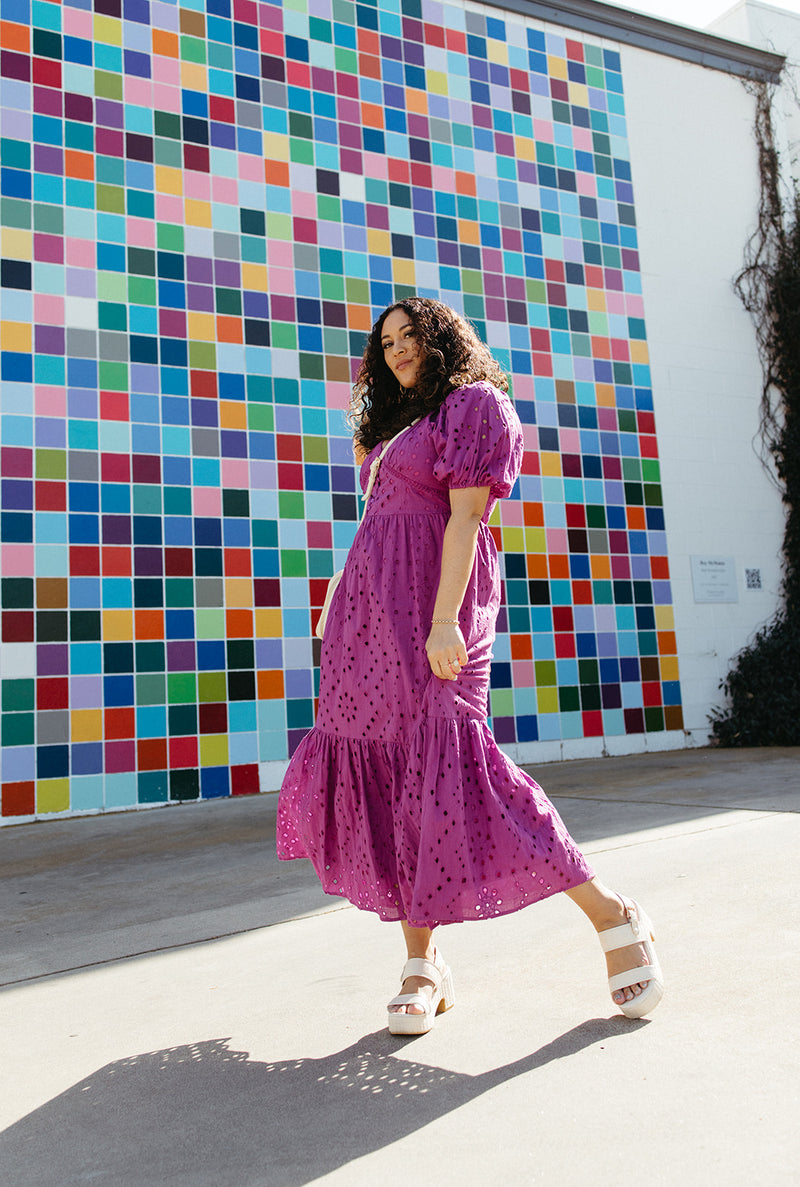 The Tandie Eyelet Detail Midi Dress in Magenta