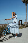 The Duluth Tiered Embroidered Maxi Dress in Light Blue