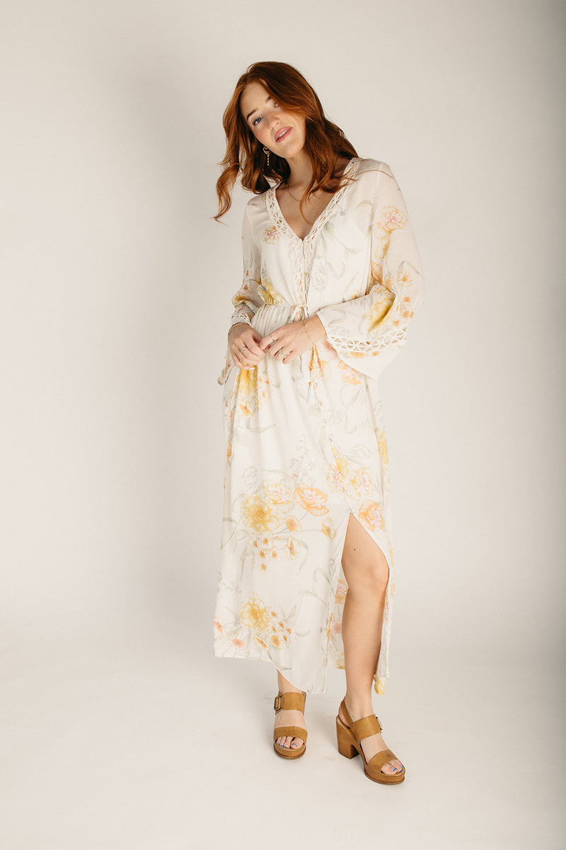 coral and lace dress The Fleenor Detail Maxi in Vanilla + – Piper & Scoot striped In lightweight fabric Color:Pale Steel Blue Reformation Vea Floral Maxi
