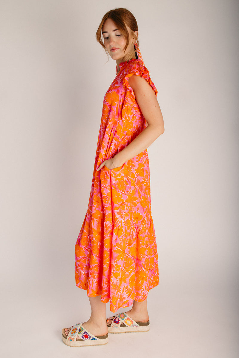 orange maxi dress with sleeves The Winifred Ruffle Sleeve Maxi Dress in Orange – Piper & Scoot