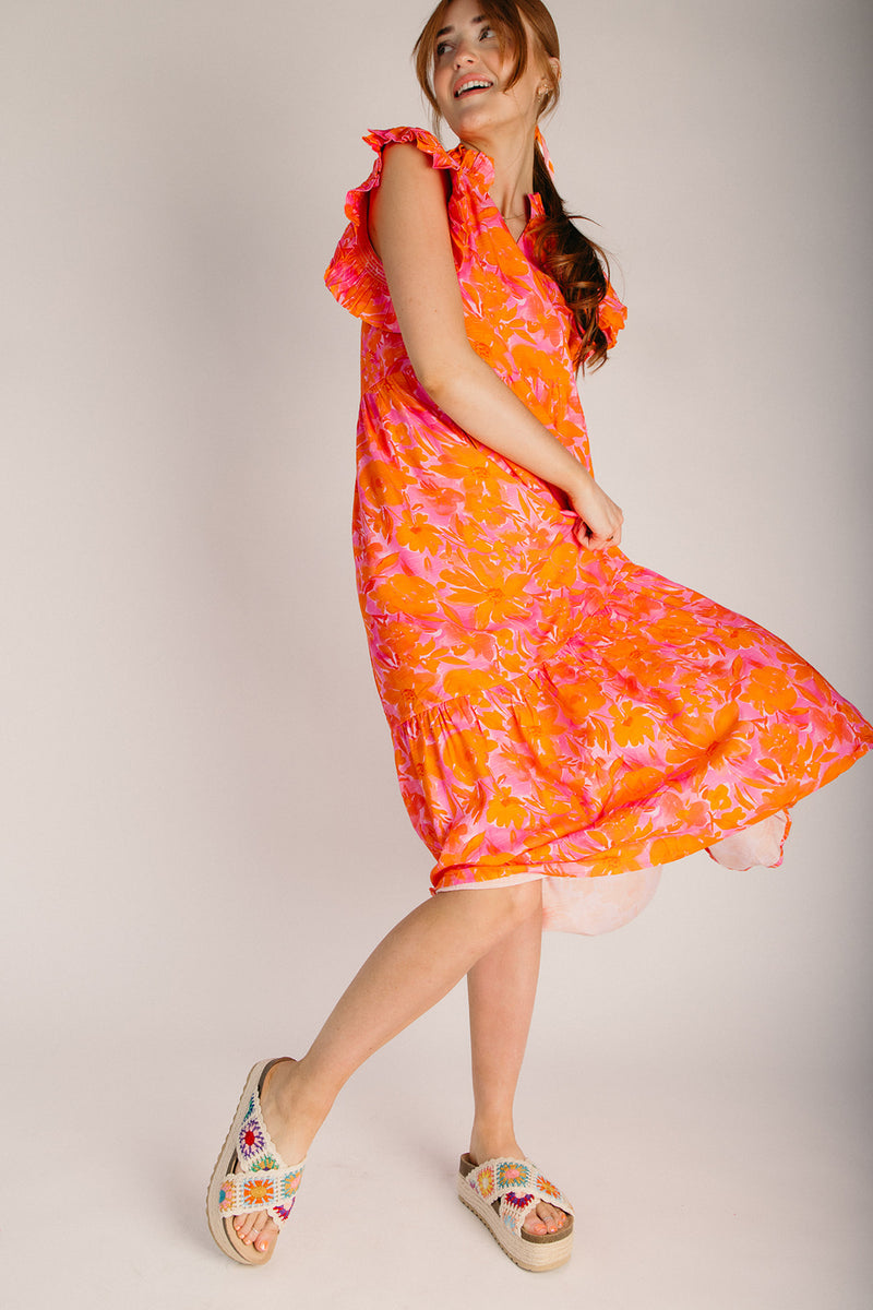 maxi dress with ruffle sleeves The Winifred Ruffle Sleeve Maxi Dress in Orange – Piper & Scoot