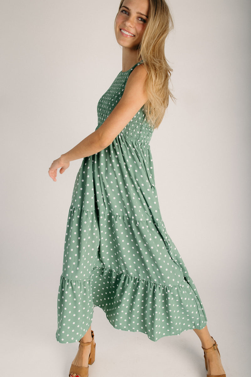 smocked bodice midi dress Nia the Brand | Chandler and made to flatter The Brynn Smocked Bodice Midi