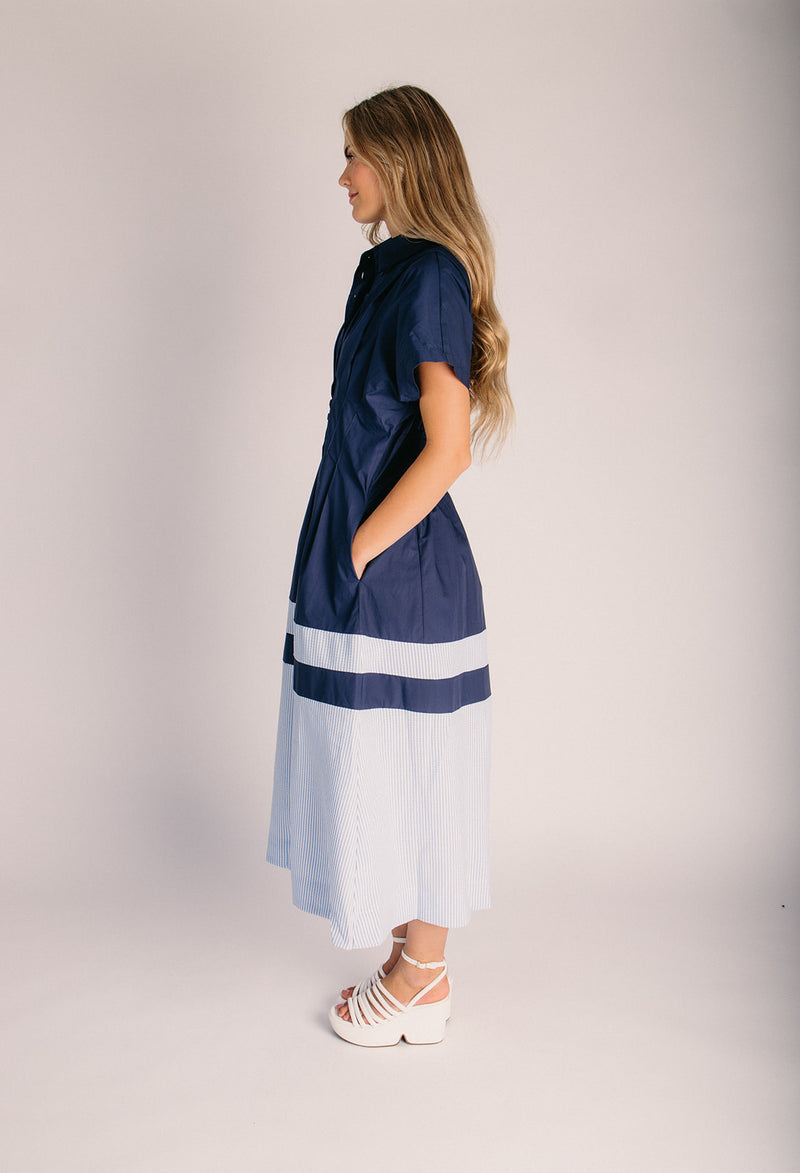 maxi dress combo The Frigo Cinch Waist Maxi Dress in Navy Combo – Piper & Scoot