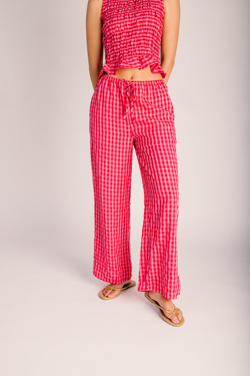 The Etana Gingham Drawstring Pant in Fuchsia Multi – Piper & Scoot
