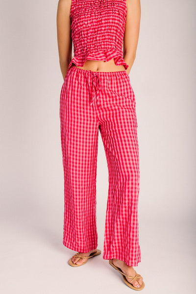 The Etana Gingham Drawstring Pant in Fuchsia Multi – Piper & Scoot