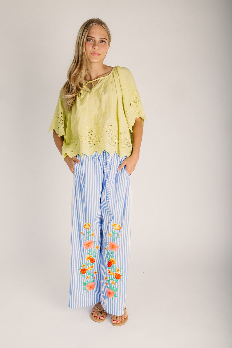 The Fannie Floral Embroidered Pant in Blue Mix – Piper & Scoot