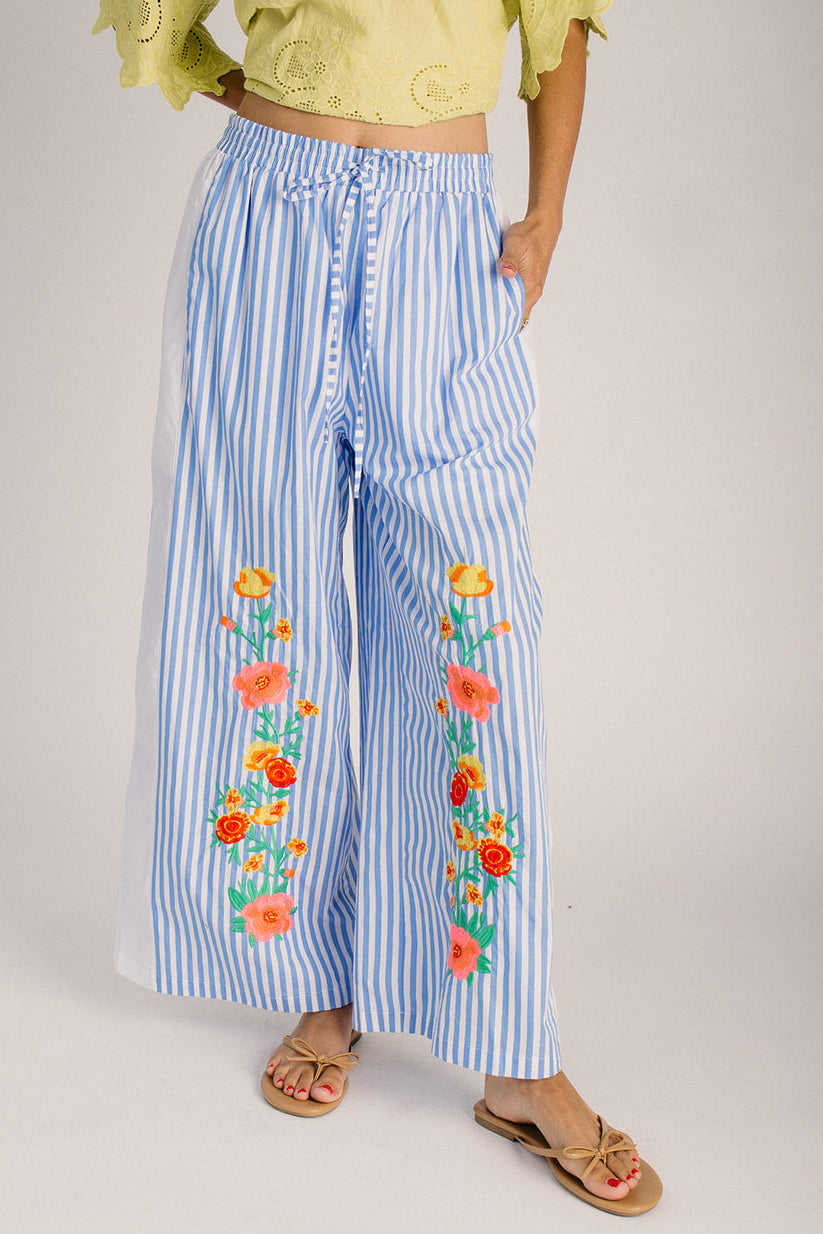 The Fannie Floral Embroidered Pant in Blue Mix – Piper & Scoot