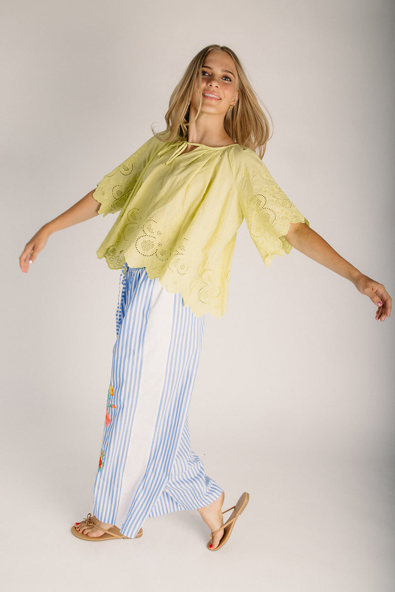 The Fannie Floral Embroidered Pant in Blue Mix – Piper & Scoot