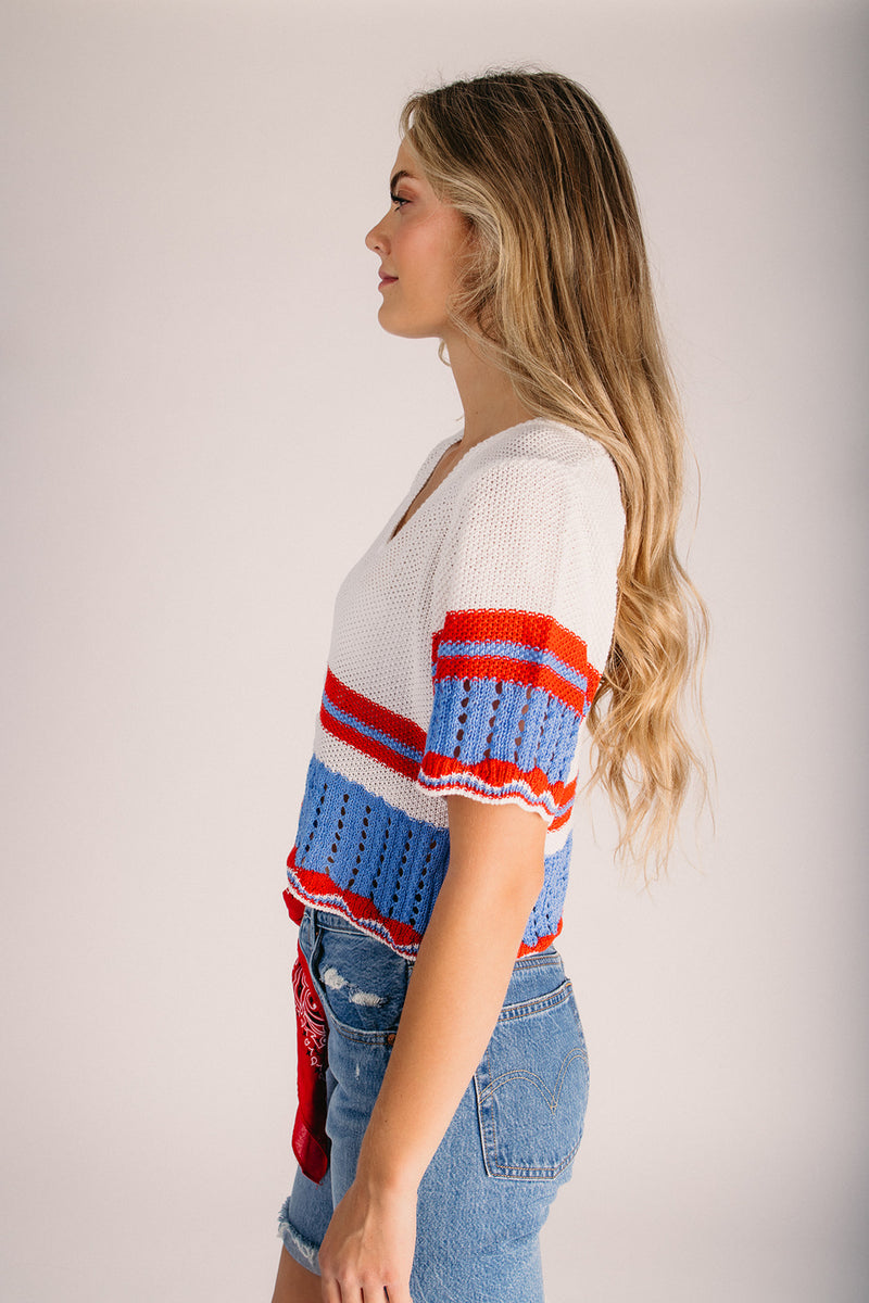 The Amara Contrast Stripe Sweater in Blue + Red – Piper & Scoot