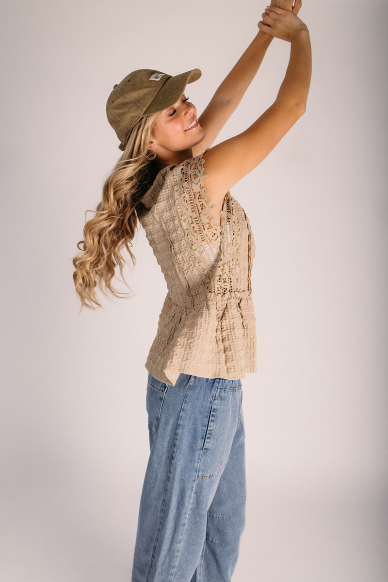 The Densley Textured Peplum Blouse in Tan – Piper & Scoot