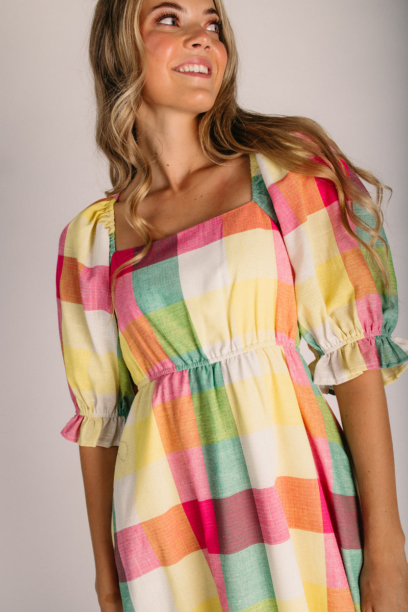 estella dress The Estella Plaid Patterned Maxi Dress in Rainbow – Piper & Scoot
