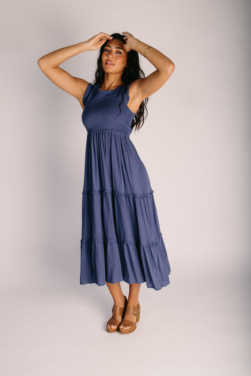 dusty blue midi dress Velvi - Kit Midi Dress - Dusty Blue - Final Sale
