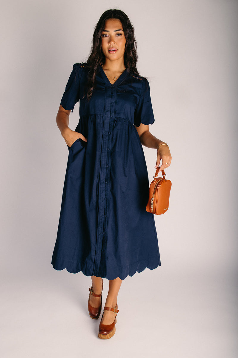 The Sintay Scalloped Edge Midi Dress in Navy – Piper & Scoot