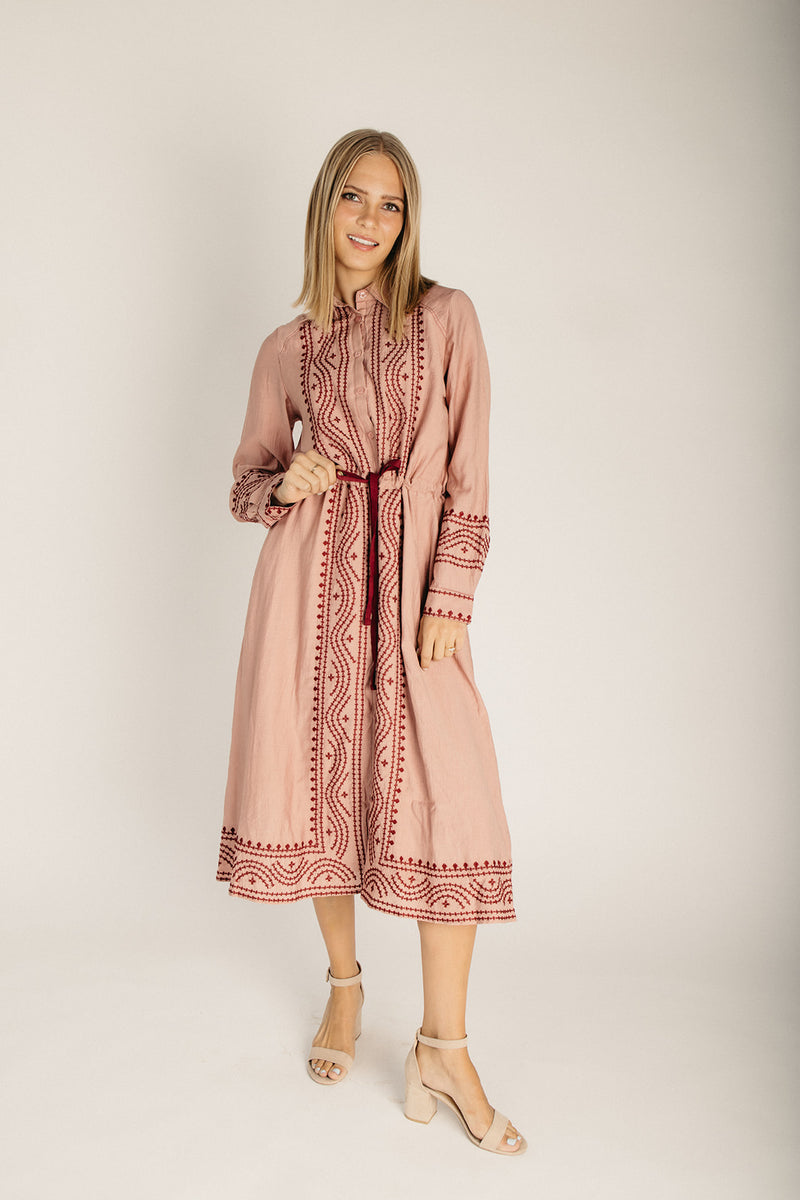 The Barron Boho Embroidered Midi Dress in Dusty Rose – Piper & Scoot
