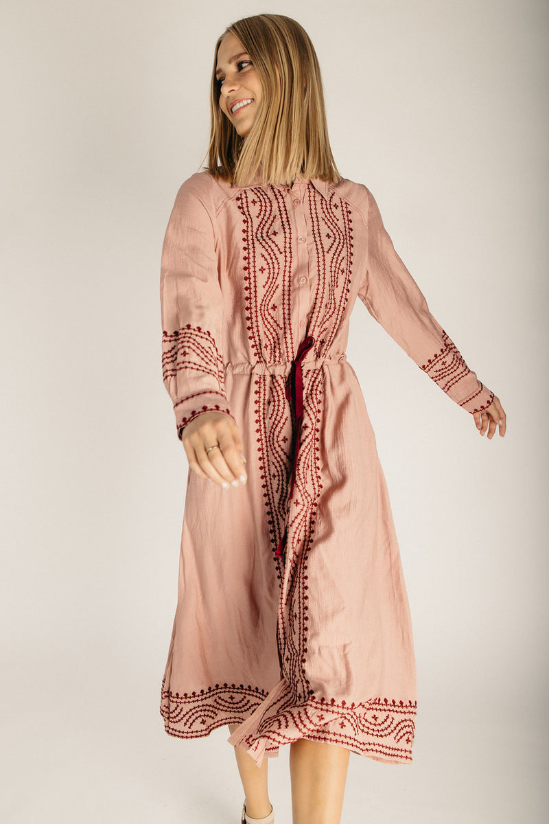 The Barron Boho Embroidered Midi Dress in Dusty Rose – Piper & Scoot