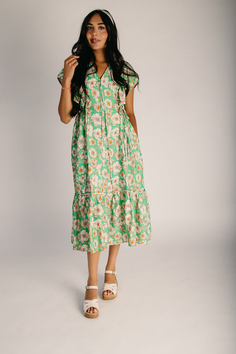 green floral v neck dress Womens Love & Roses Green Floral Placement Jersey V-Neck Kimono Sleeve Midi Dress US 8