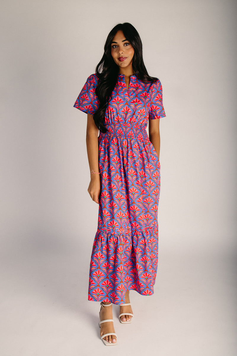 red and blue floral maxi dress Off White Red and Blue Floral Print Maxi Dress