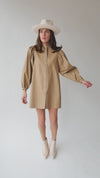 The Kellett Button-Up Puff Sleeve Dress in Taupe