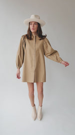 The Kellett Button-Up Puff Sleeve Dress in Taupe