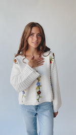 The Elvira Crochet Floral Detail Sweater in Ivory