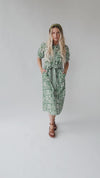 The Kempton Patterned Midi Dress in Dusty Green + Ivory