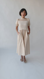 The Roxie Knit Bodice Detail Midi Dress in Sand