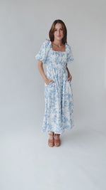 The Bertrand Textured Midi Dress in Blue Floral