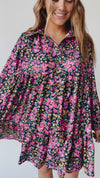 The Jarding Floral Tiered Dress in Navy + Fuchsia