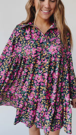 The Jarding Floral Tiered Dress in Navy + Fuchsia