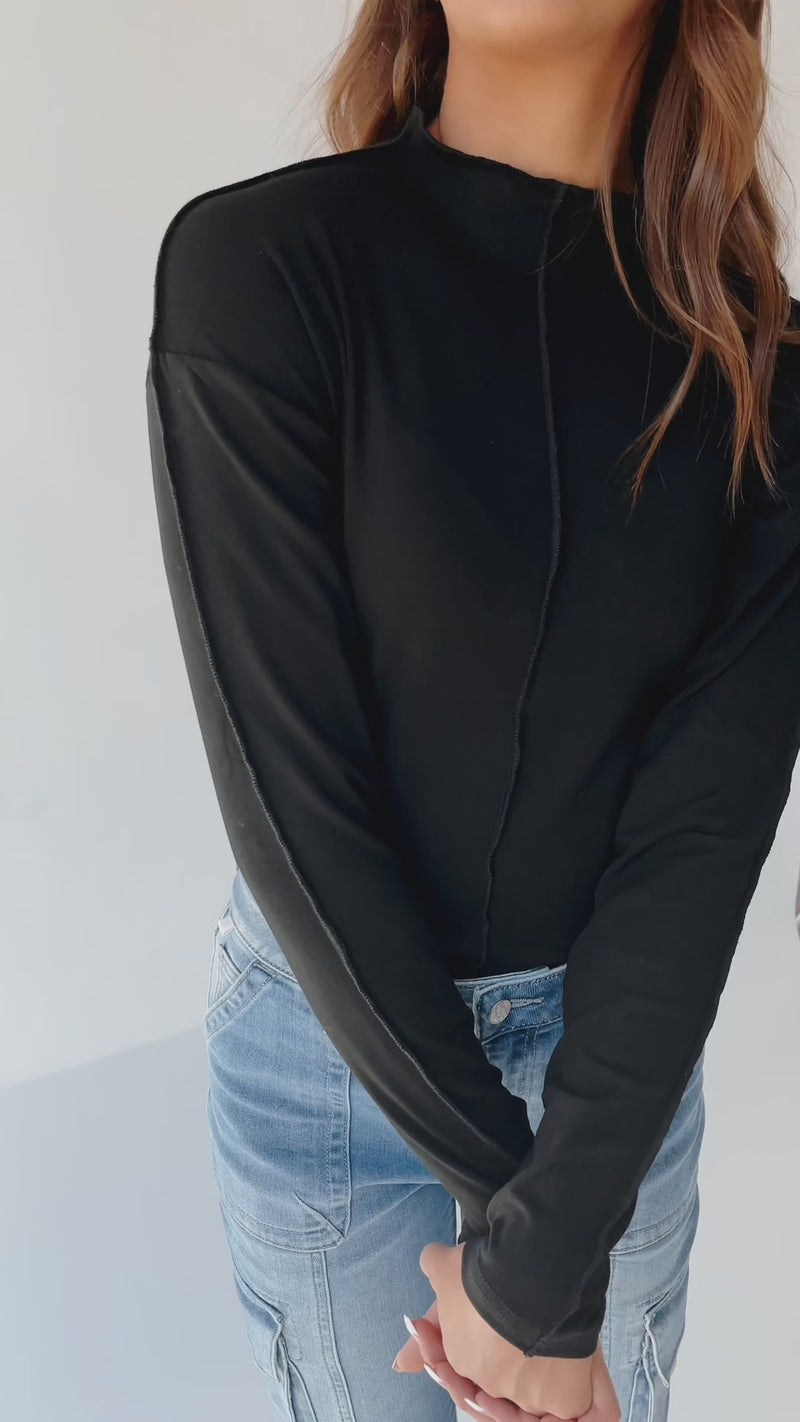 The Aida Stitch Detail Long Sleeve Top in Black