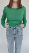 The Mesick Stitch Detail Blouse in Green