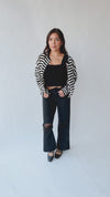 The Riggs Button-Down Sweater in Black + Cream Stripe