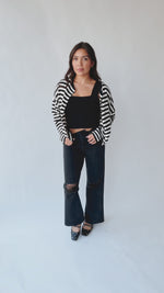 The Riggs Button-Down Sweater in Black + Cream Stripe