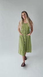 The Broxton Button-Down Midi Dress in Olive