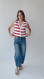 The Hanney Striped Knit Sweater Vest in Red + White