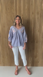The Bindi Embroidered Blouse in Light Blue