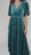 The Rosado Floral Embroidered Velvet Midi Dress in Emerald